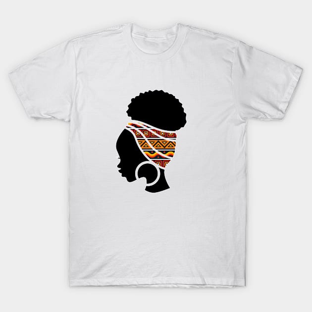 Afro Hair Woman with African Pattern Headwrap T-Shirt by dukito